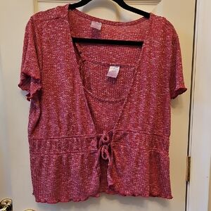 No Boundaries Pink Tie-Front Blouse